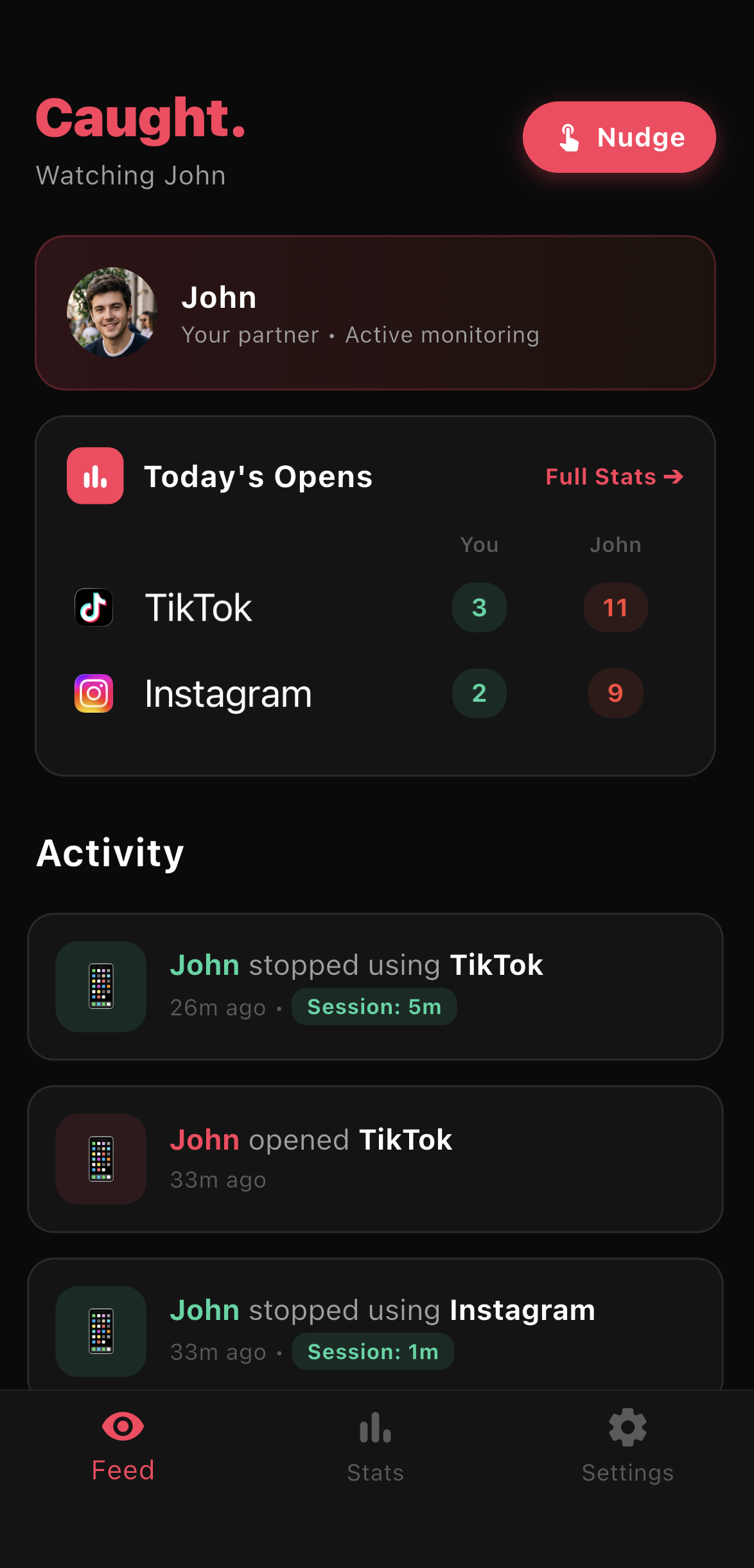 Caught App Feed Screen